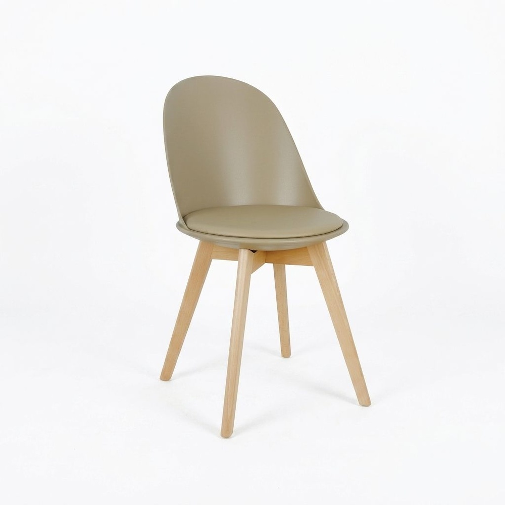 Pulito เก้าอี้พลาสติกเบาะหนังขาไม้ PP-692-01-GR03 ขนาด 55.5x46.5x86ซม. สีเบจ