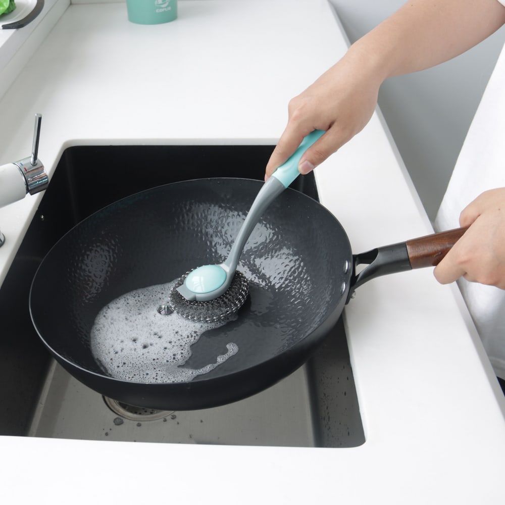 ICLEAN แปรงขัดกะทะ รุ่น GTG56928 ขนาด 7.5x9x29.5 ซม. สีเขียว-เทา