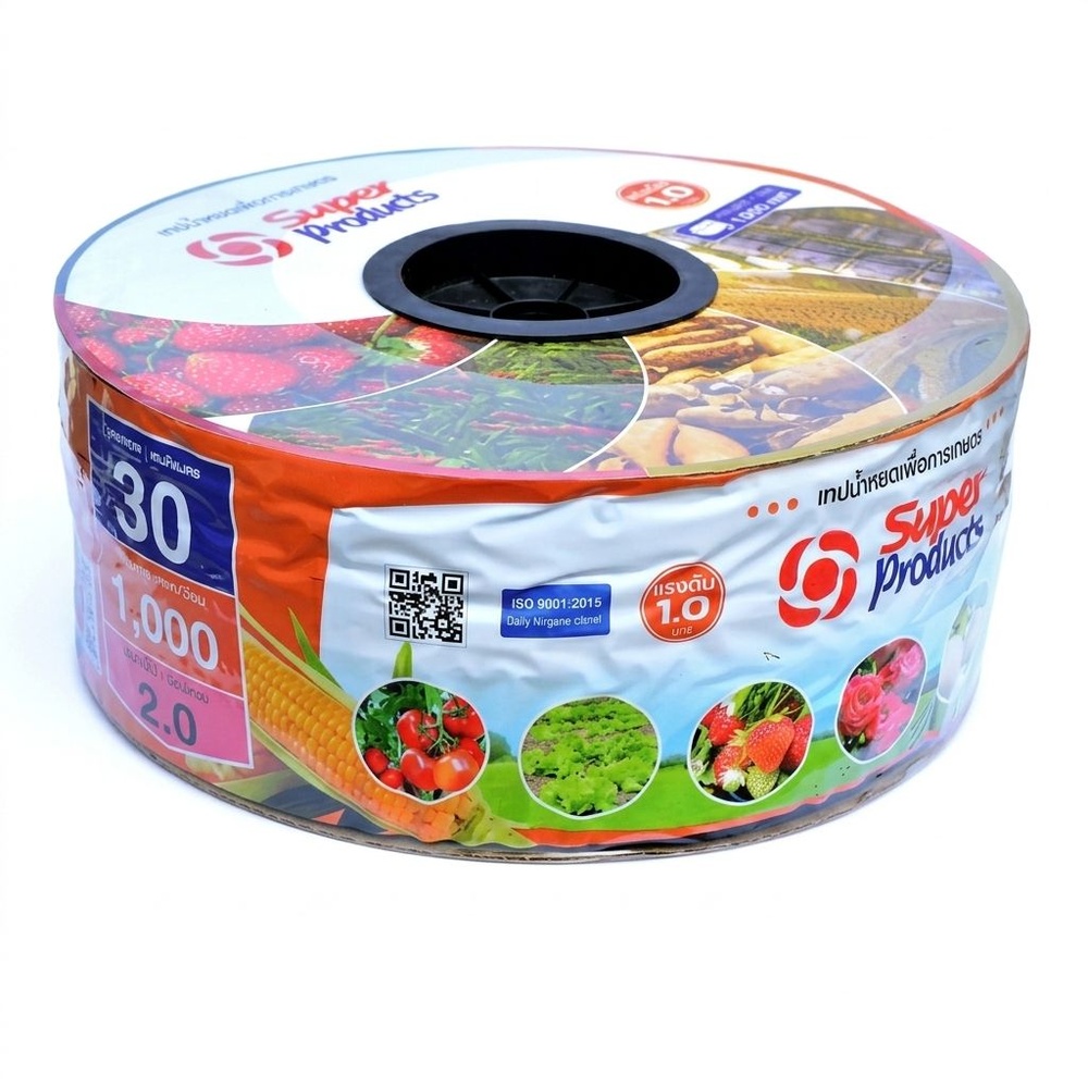 Super Products เทปน้ำหยด 30 ซม. 1,000 หลา 16 มม. 2 ลิตร/ชม. 2รู 0.15 มม.
