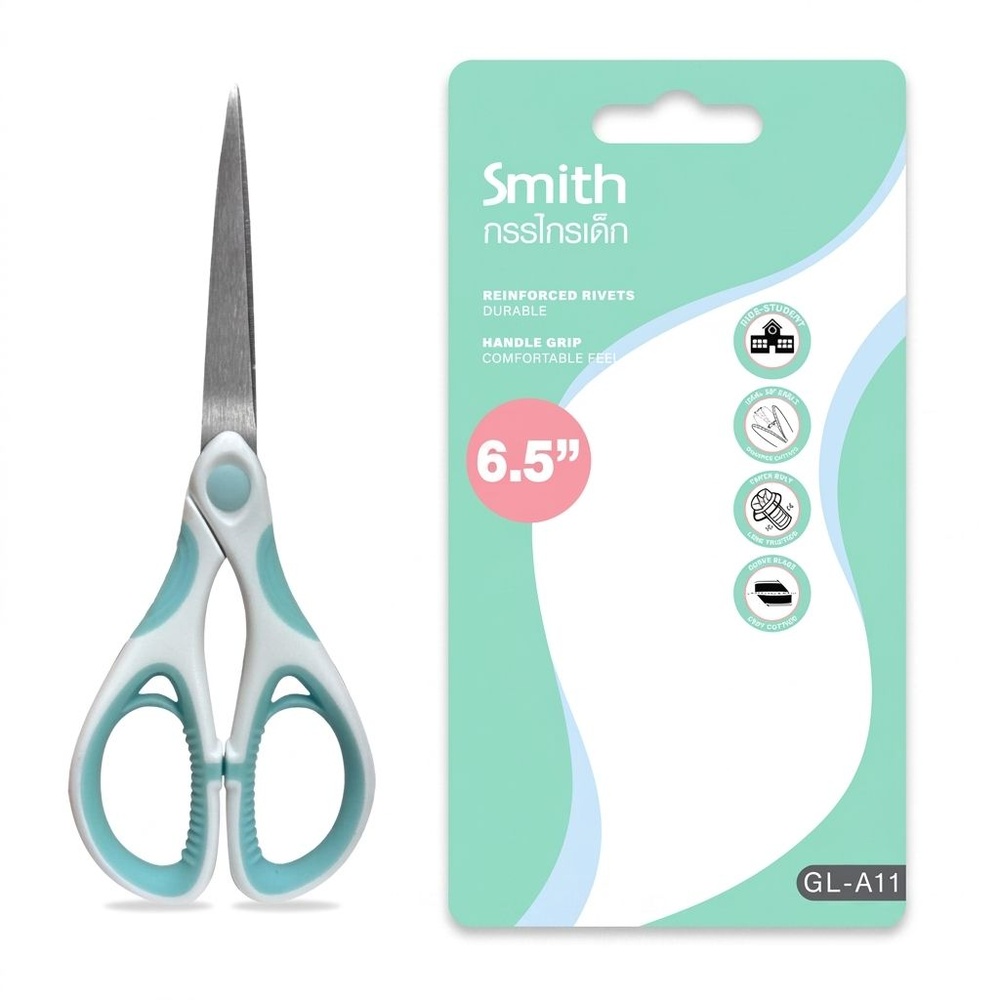 Smith กรรไกร 6.5 นิ้ว รุ่น STD-GLA11 ขนาด 0.2x6.5x17 ซม. สีขาว-เขียว