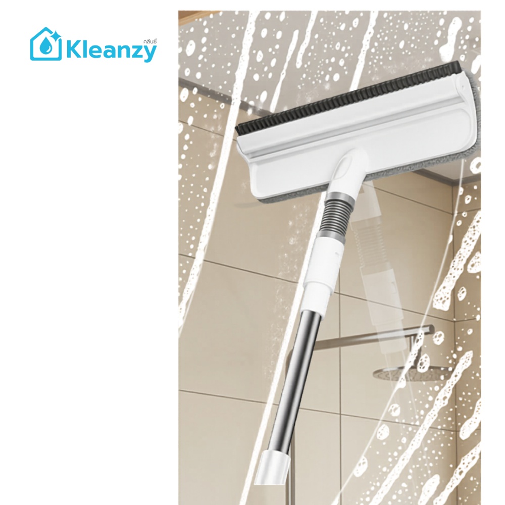 Kleanzy ยางเช็ดกระจกอเนกประสงค์ 3-in-1 (ยางเช็ดกระจก, ผ้าไมโครไฟเบอร์, แปรงไนลอน) ขนาด 28x9x131 ซม. สีขาว