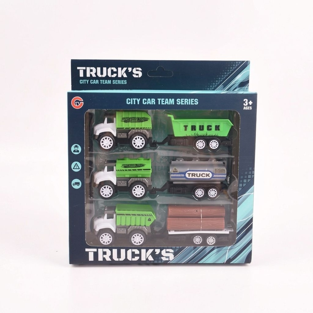 TOYS ของเล่นชุดรถพ่วงแทรคเตอร์ขนของ บรรจุ3คัน สีเขียว#99841-60(22x4.5x20.5ซม.)