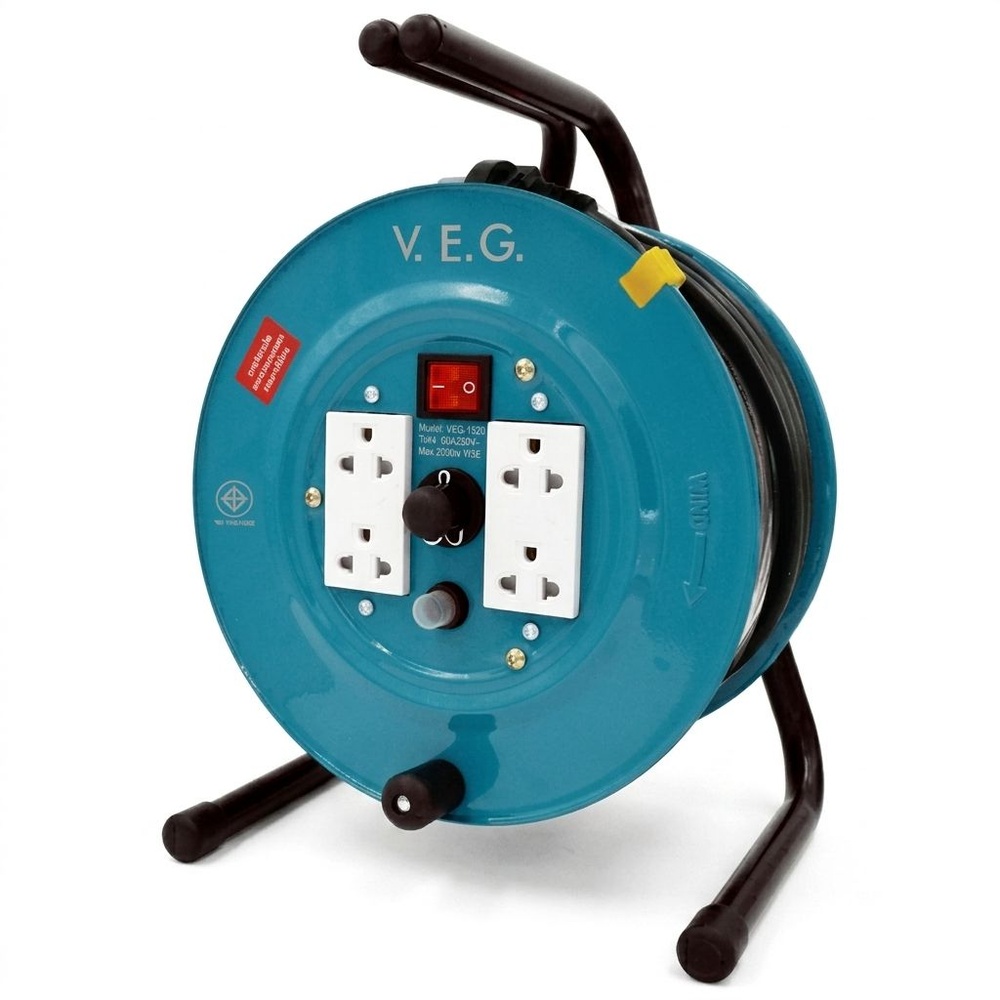 V.E.G. ล้อเก็บสายไฟ 16A 3600W สายไฟยาว 20M รุ่น VEG-1520 สีเขียว