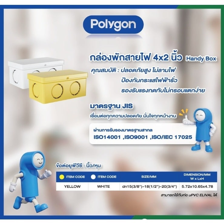 Polygon กล่องพักสายสี่เหลี่ยม 4x4 นิ้ว สีขาว