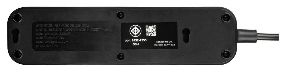 EILON รางปลั๊กไฟ รุ่น MSC33THNB-GHE 3 ช่อง 1 สวิตซ์ 10A 2200W 3เมตร สีดำ