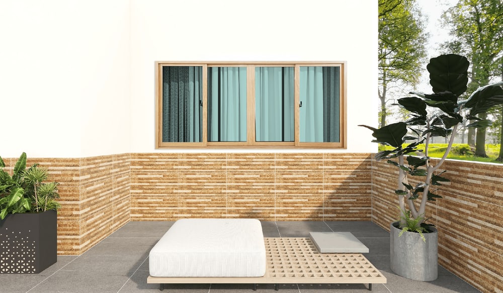 WELLINGTAN หน้าต่างอลูมิเนียมบานเลื่อน N-AWG2411-4P 240x110CM สีไม้ พร้อมมุ้ง