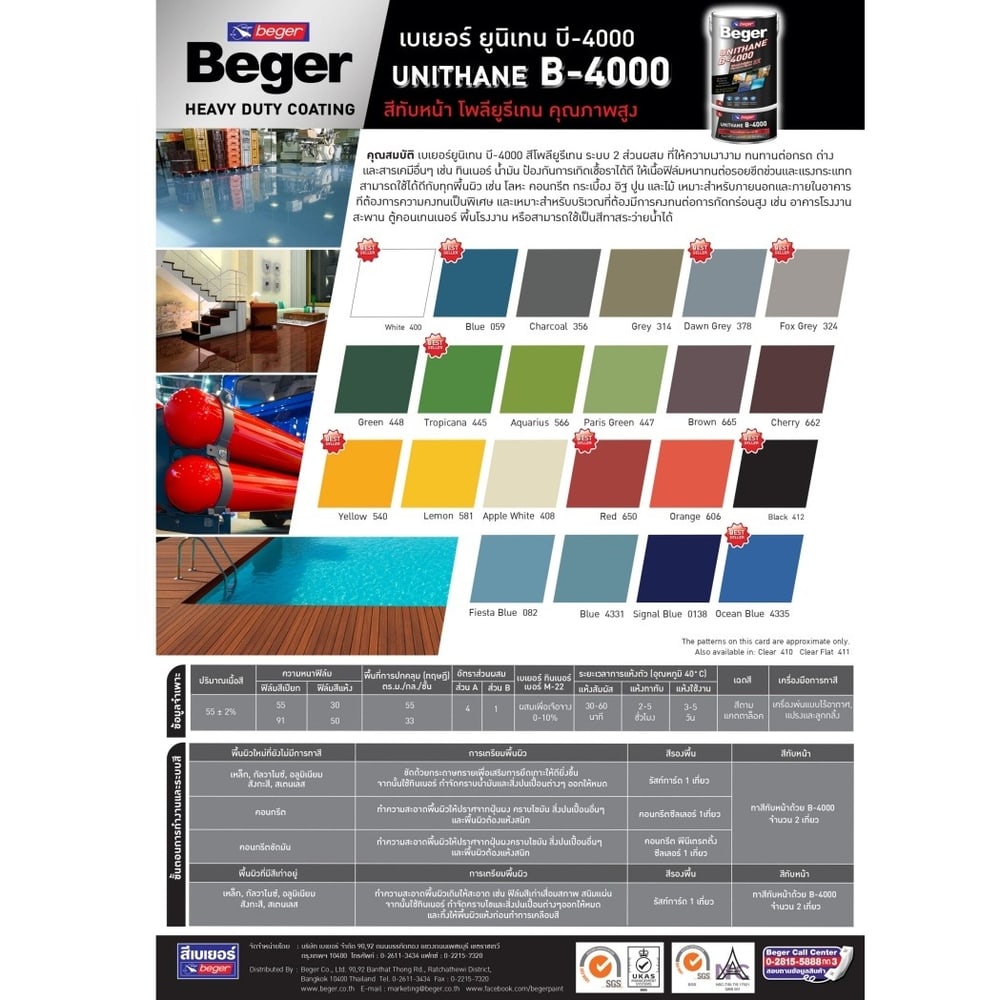 Beger สีทาสระน้ำ ยูรีเทน B-4000 ชนิดสี NO.4335 ชุด กล. Ocean Blue