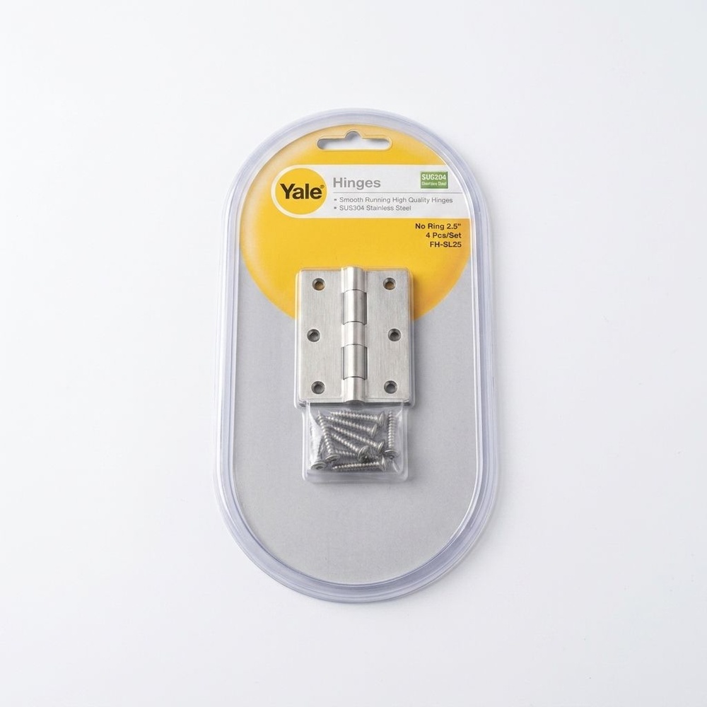 YALE บานพับเฟอร์นิเจอร์สเตนเลส 304ไม่มีแหวน 2.5" แพ็ค 4 รุ่น FH-SL25 สีสเตนเลส