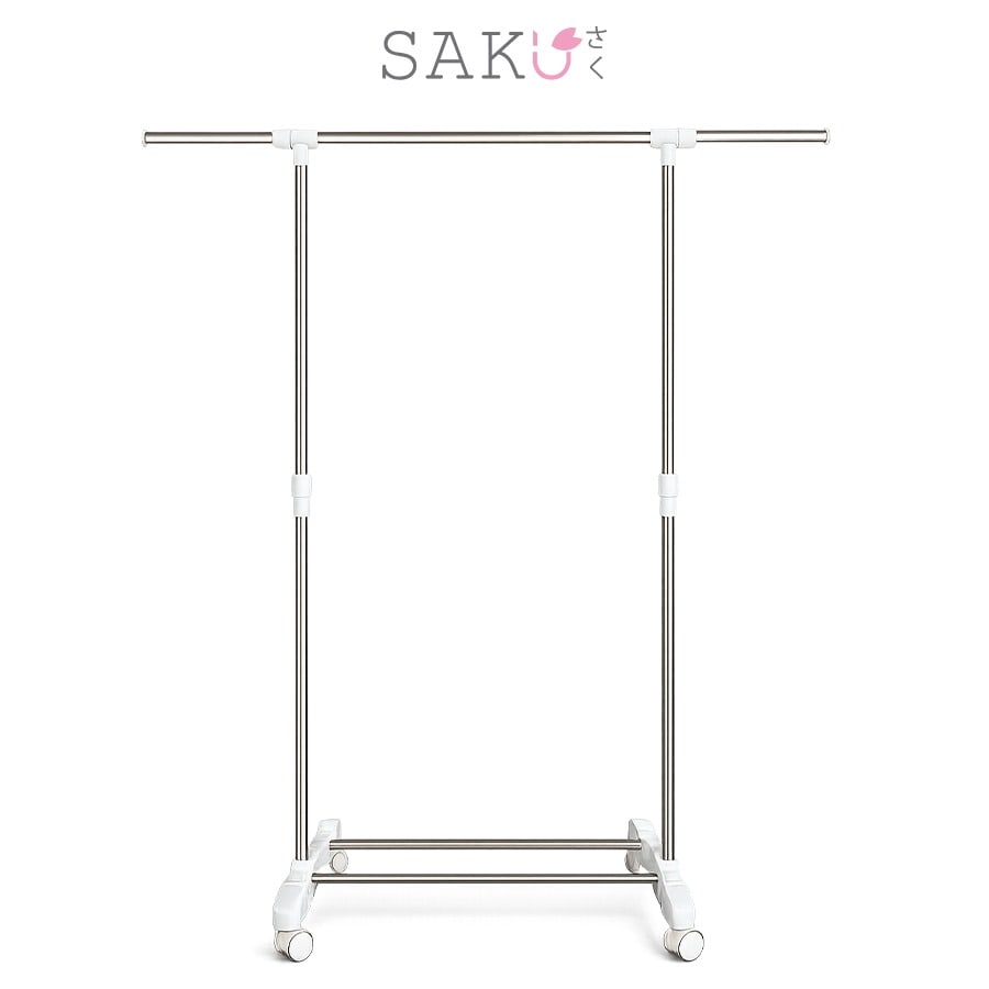SAKU ราวแขวนผ้าสเตนเลส ราวเดี่ยว ปรับระดับได้ รุ่น GBH6021 ขนาด 43x90-160x90-160 ซม. สีขาว
