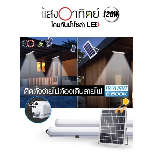 HI-TEK โคมกันน้ำโซล่าเซลล์ LED 60CM 120W แสงขาว