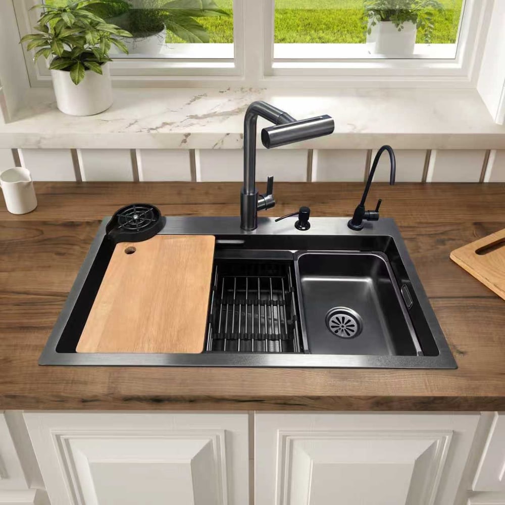 KOCH KITCHEN อ่างล้างจานฝังบน 1 หลุมไม่มีที่พัก 304SS 80X45X22 ซม. GENTLE สีดำ