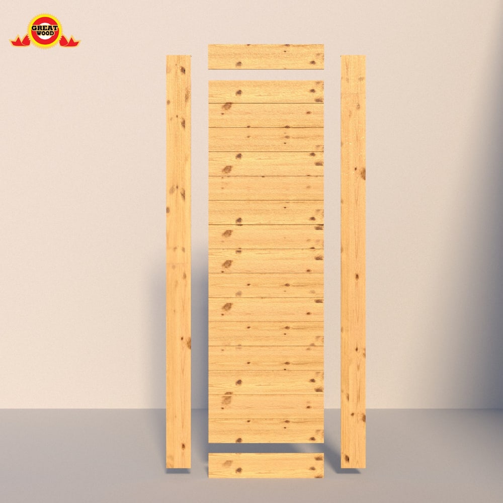 GREATWOOD ประตูไม้สนบานทึบทำร่อง รุ่น PINE002 80x200 ซม. สีธรรมชาติ