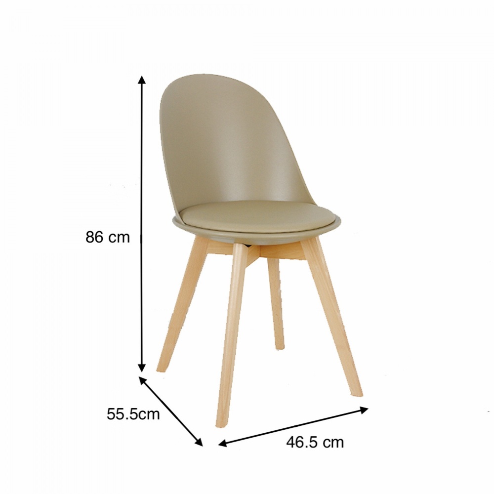 Pulito เก้าอี้พลาสติกเบาะหนังขาไม้ PP-692-01-GR03 ขนาด 55.5x46.5x86ซม. สีเบจ