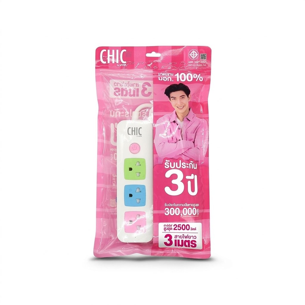 VOX รางปลั๊กไฟ 3 ช่อง 1 สวิตซ์ รุ่น CANDY F5STB-CHM1-1301 สีขาว 3 เมตร