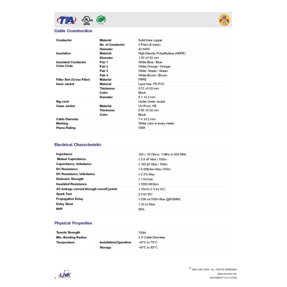 สายแลน CAT 6 UTP LINK OUT DOOR 305 M.