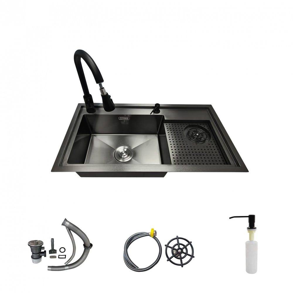 KOCH KITCHEN อ่างล้างจานฝังบน 1 หลุมไม่มีที่พัก 304SS 80X45X22 ซม. SMART สีดำ