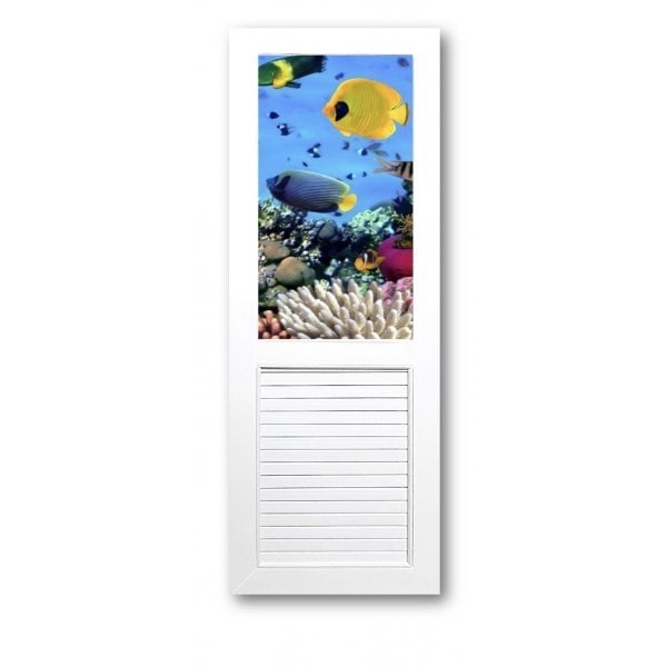 WELLINGTAN ประตู UPVC พร้อมวงกบ ติดภาพลายปลาทะเล รุ่น SO-012 ขนาด 70x180ซม. สีขาว (ไม่เจาะรูลูกบิด)