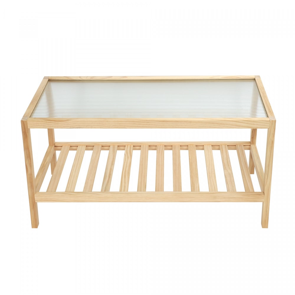 DELICATO โต๊ะกลางกระจก รุ่น WAVY ขนาด 40x80x40 ซม. สีไม้ธรรมชาติ