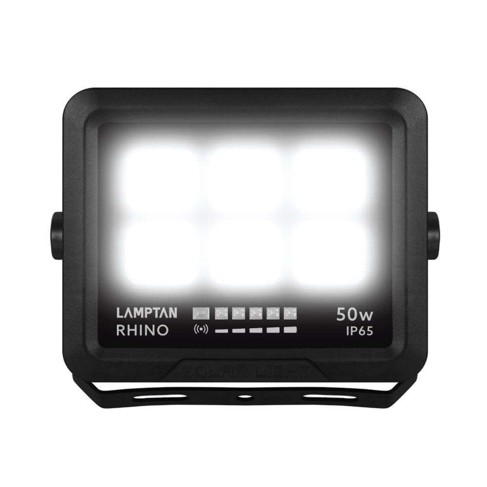 LAMPTAN โคมไฟฟลัดไลท์โซลาร์เซลล์ LED 50W รุ่นไรโน + รีโมท IP65 แสงเดย์ไลท์
