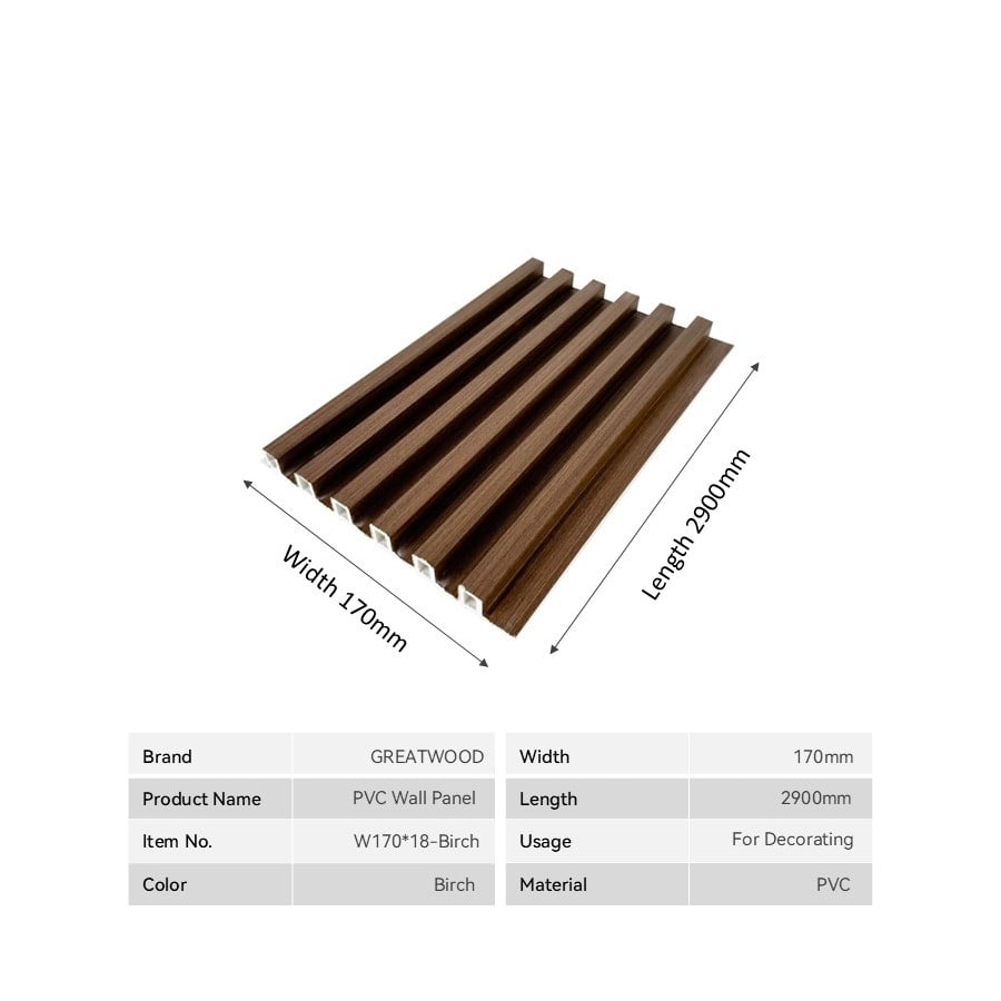 GREAT WOOD ไม้ฝ้าระแนง PVC รุ่นW170*18 ขนาด 170x18x2900 มม. สีBirch