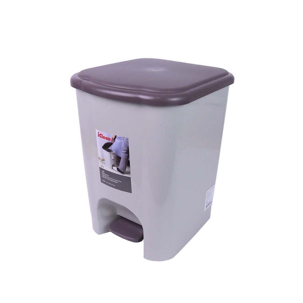 ICLEAN ถังขยะขาเหยียบเหลี่ยม 15 ลิตร ขนาด 27x32x37 ซม. รุ่น 5647 สีเทา