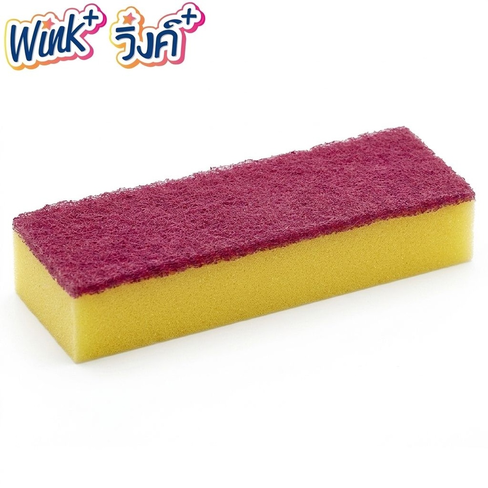 Wink Plus ฟองน้ำล้างจานเนื้อละเอียดพร้อมใยขัด ทรงสูง ขนาด 15x5 ซม. สีชมพู