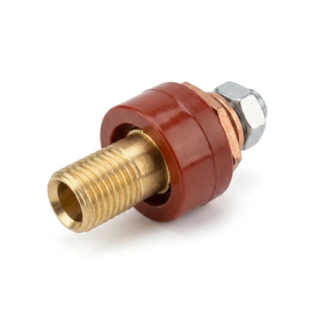 ข้อต่อหน้าตู้ MMA/MC WELD16-25mm. ตัวผู้ แบบสกรู สีแดง LONGWELL