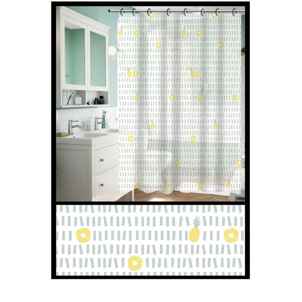 Primo ผ้าม่านห้องน้ำ PEVA ลายกราฟฟิก รุ่น DF022 ขนาด 180x180 ซม. สีเหลือง
