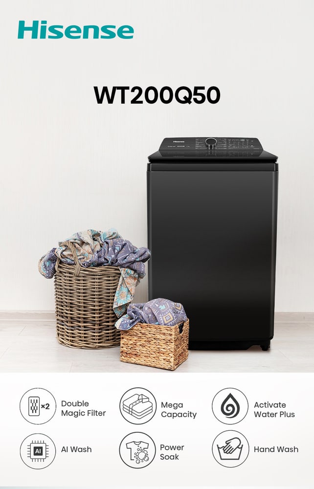 HISENSE เครื่องซักผ้าฝาบน ขนาด 18 กก. รุ่น WT180Q30 สีเทา