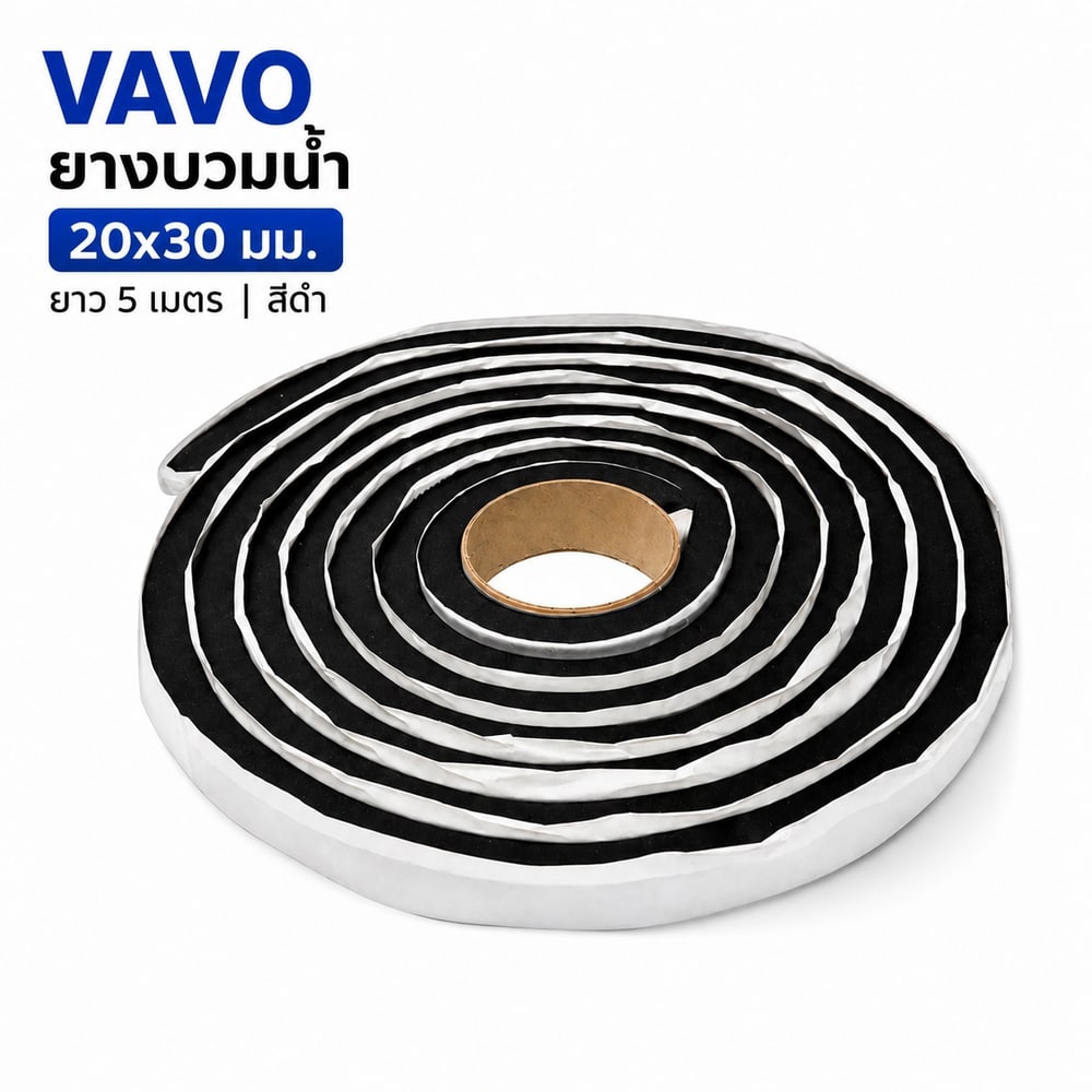 VAVO ยางบวมน้ำกันซึมสำหรับรอยต่อ ขนาด 20 x30 มม.ยาว 5เมตร สีดำ
