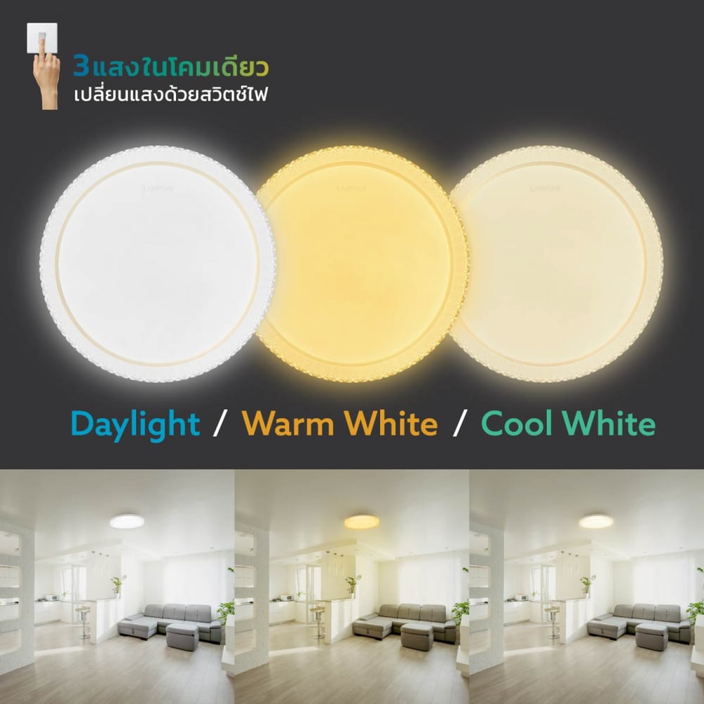 LAMPTAN โคมไฟเพดาน LED 50W รุ่น CRYSTAL GOLD มัลติสมาร์ท