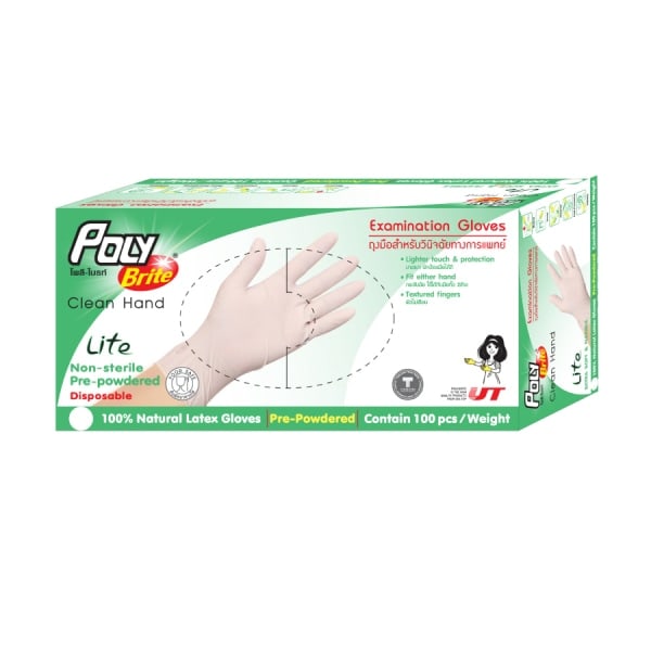 Poly-Brite ถุงมือยางอนามัย Size M รุ่น Extra Thin Lite 944DM (100ชิ้น/กล่อง)