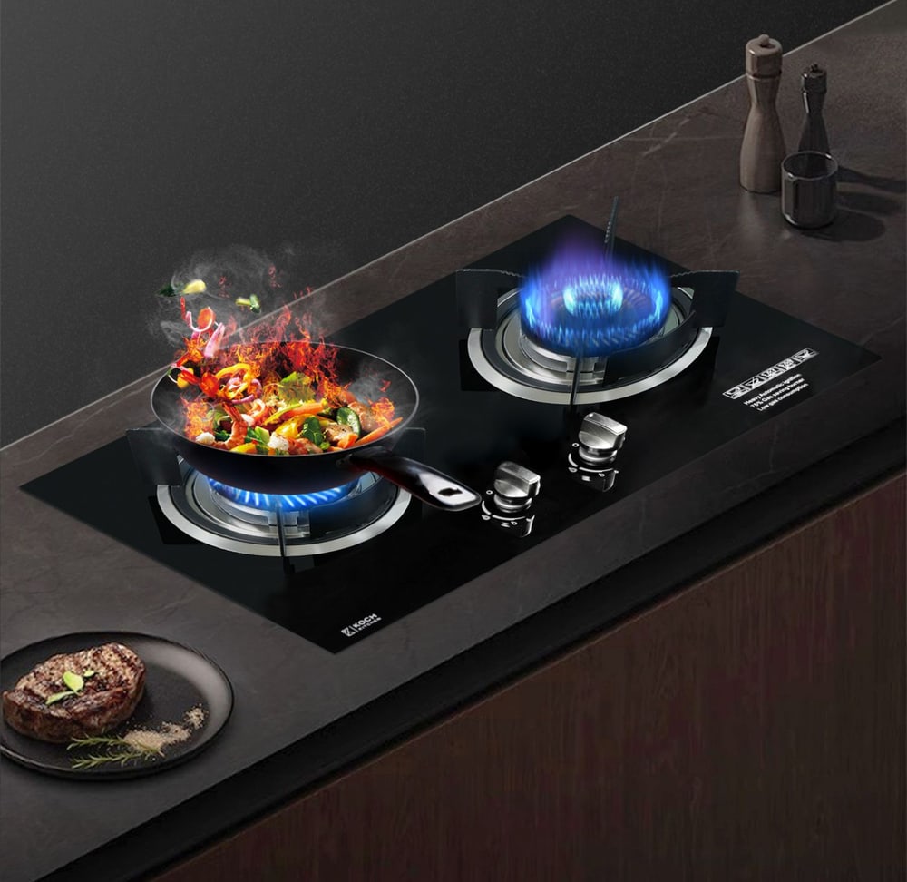KOCH KITCHEN เตาแก๊สแบบฝังหน้ากระจก 2 หัวเตา NICASIO K-02 สีดำ