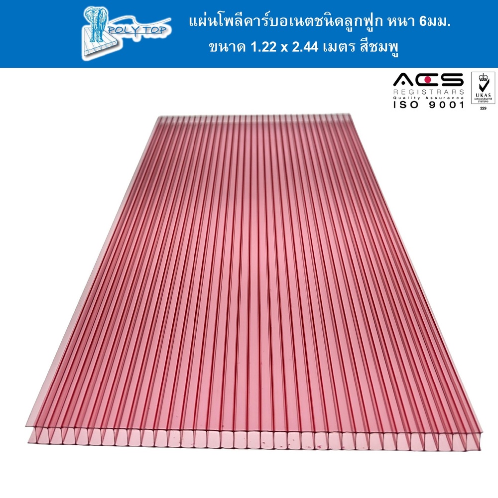 POLYTOP แผ่นโพลีคาร์บอเนต หนา 6มม. ขนาด 1.22 x 2.44 เมตร สีชมพู
