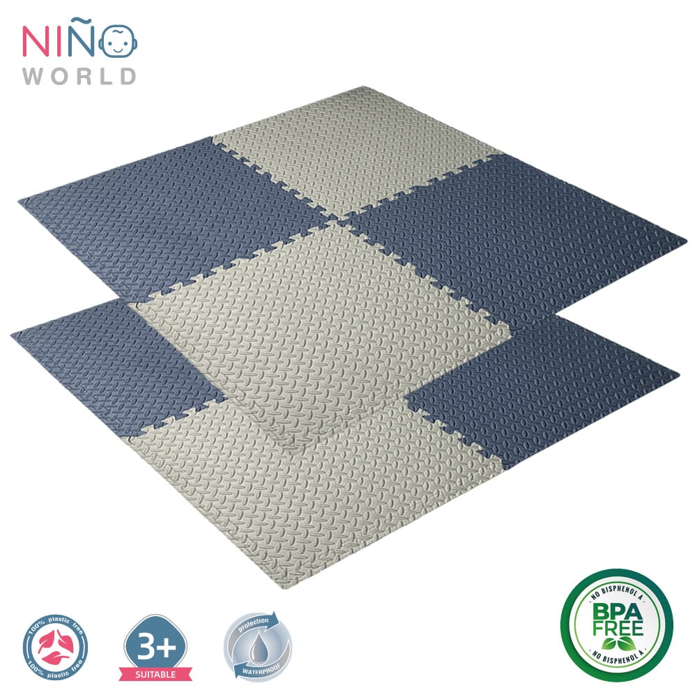 NINO WORLD ชุดแผ่นปูพื้นจิ๊กซอว์แบบหนา (4 แผ่น) PDS04-BG ขนาด 60x60x2 cm. สีน้ำเงิน-เทา