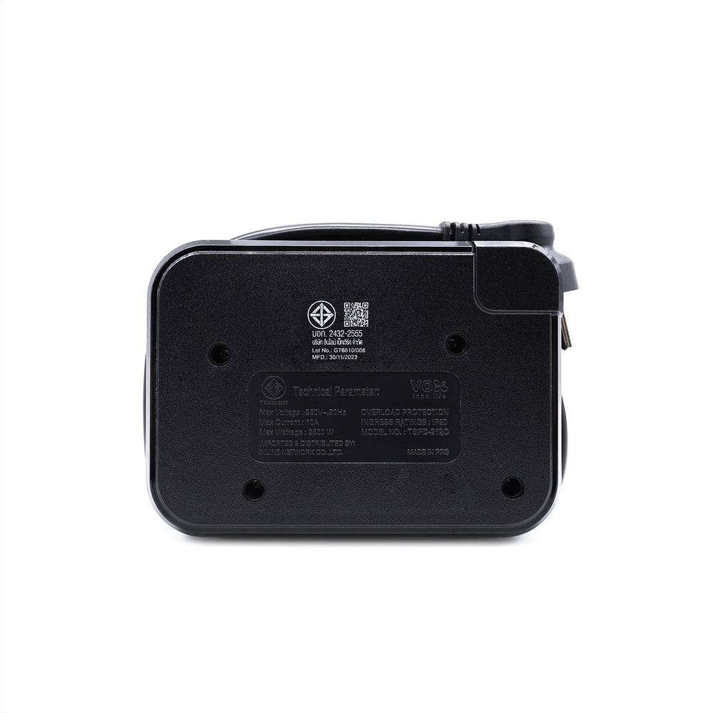 VOX รางปลั๊กไฟ 2 ช่อง 1 สวิตซ์ 2 USB 2 Type C PD20W Fast charge รุ่น F5ST3-NOB2-2134 1 เมตร. สีดำ