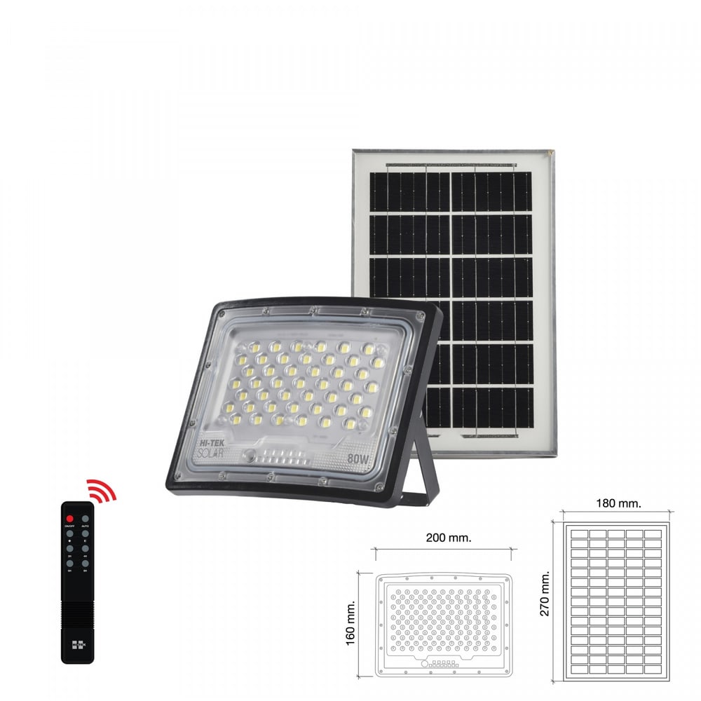 HI-TEK โคมฝลัดไลท์โซล่า LED แบบโค้ง 80W แสงขาว
