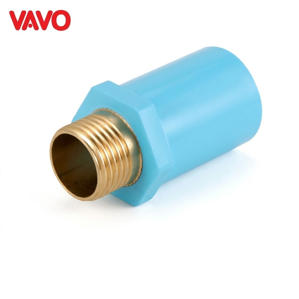 VAVO ข้อต่อตรงทองเหลืองเกลียวนอก หนา ½ นิ้ว(18) สีฟ้า
