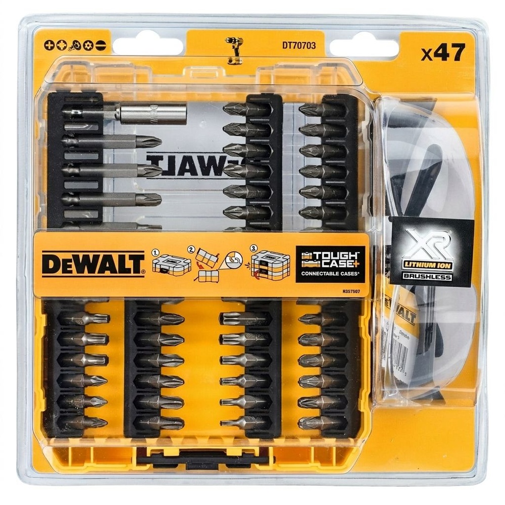 DEWALT ชุดดอกไขควง 47 ชิ้น DT70703-QZ พร้อมแว่นตานิรภัย