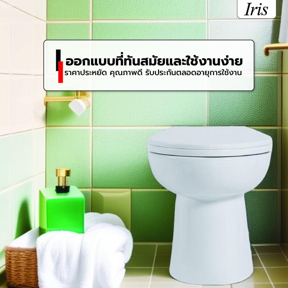 Iris สุขภัณฑ์นั่งราบแบบราดน้ำ ฝาปิดนุ่ม รุ่น ไปเปอร์ IR-C29