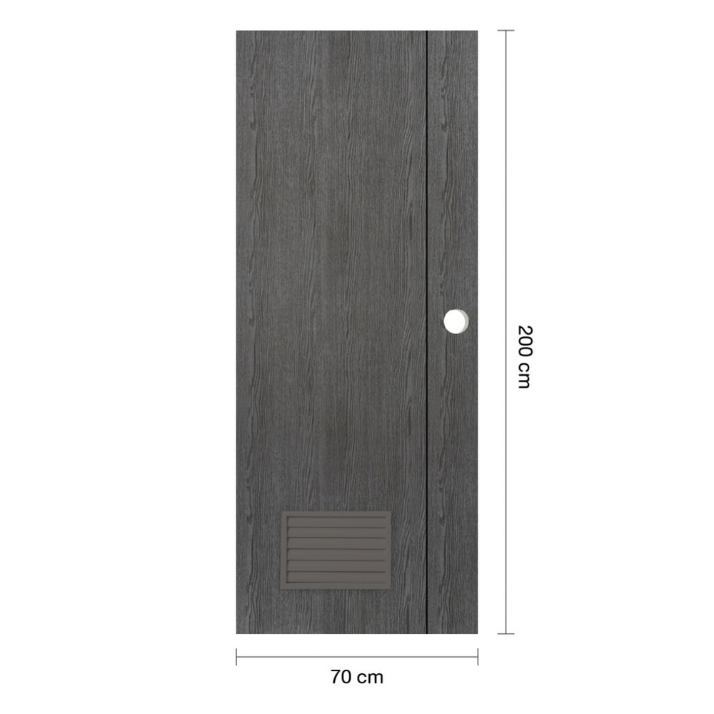 WELLINGTAN ประตู UPVC Profile รุ่น WT2-GL (สำหรับใช้ห้องน้ำภายใน) เซาะร่องเส้นดำ เกล็ดล่าง ขนาด 70x200 ซม. สีเกรย์(เจาะลูกบิด)