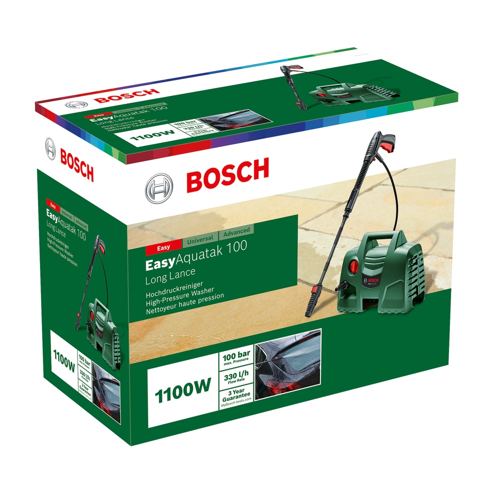 BOSCH เครื่องฉีดน้ำ แรงดันสูง100 บาร์ ปืนยาว รุ่น Aquatak 100