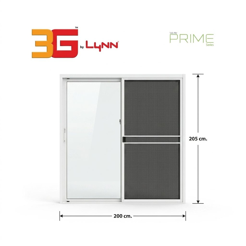 3G (PS) ประตูอะลูมิเนียม บานเลื่อน SS 200x205ซม. สีขาว พร้อมมุ้ง