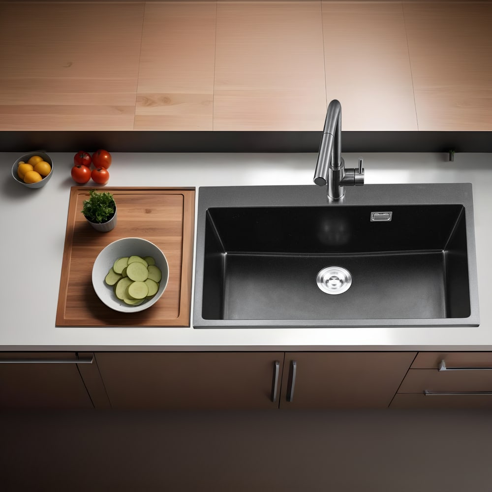 KOCH KITCHEN อ่างล้างจานแกรนิต 1 หลุมไม่มีที่พัก ขนาด 80X50X22 ซม. TANAR สีดำ
