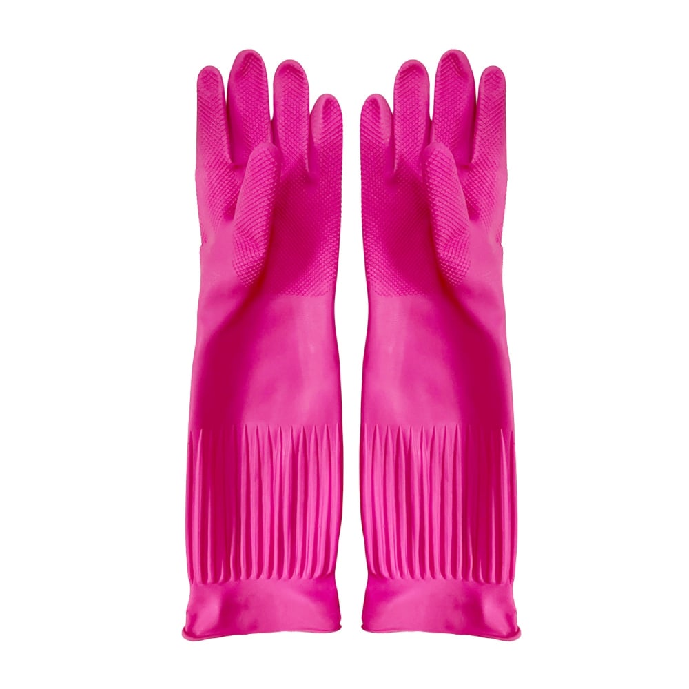 Poly-Brite ถุงมือยางธรรมชาติแบบยาว รัดข้อ รุ่น EXTRA LONG (Size L) สีชมพู
