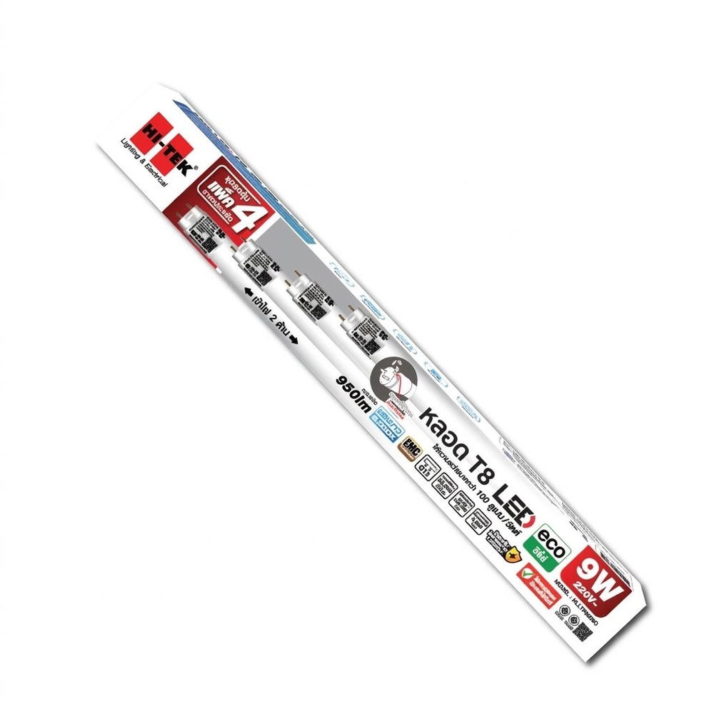 HI-TEK หลอดไฟ LED อีโค่ T8 แบบเข้าไฟ 2 ด้าน 9W แสงขาว Pack4