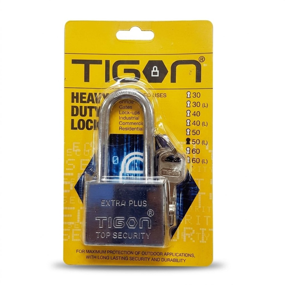 กุญแจ tigon ชุบเงิน 50 มิล คอยาว