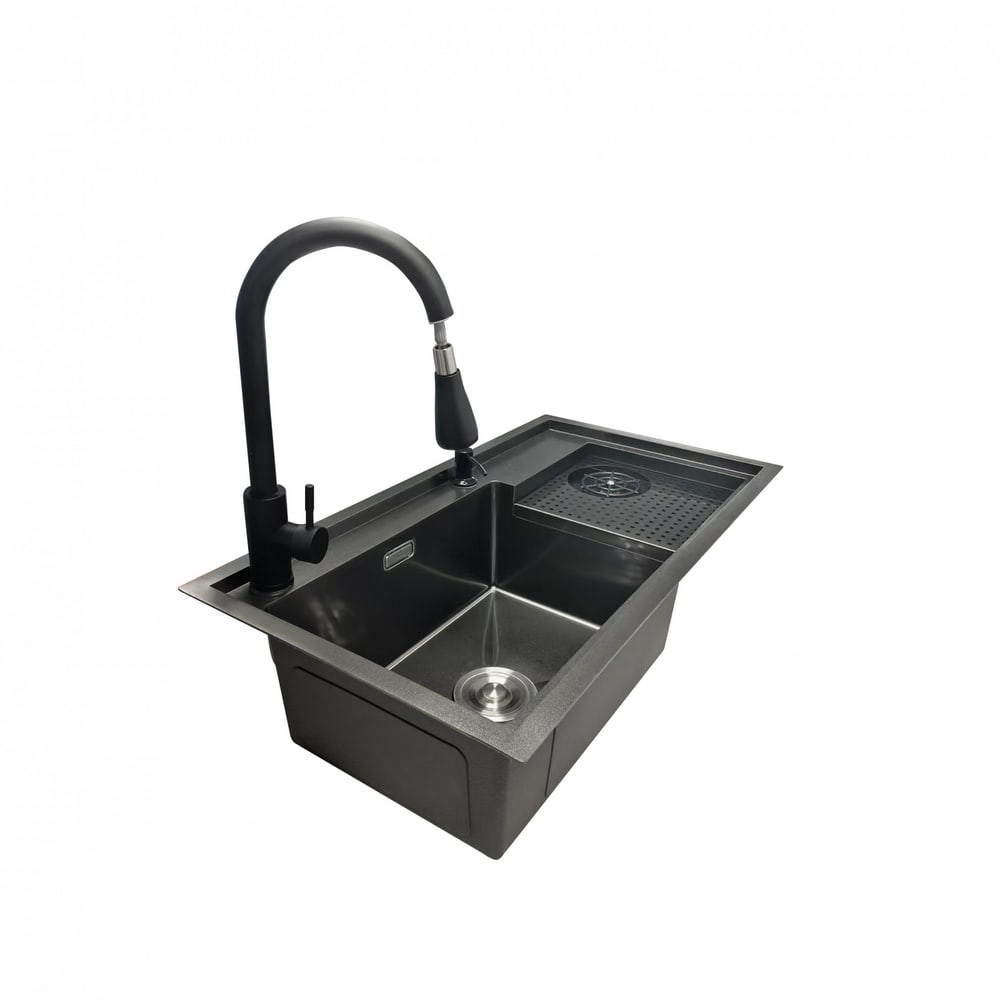 KOCH KITCHEN อ่างล้างจานฝังบน 1 หลุมไม่มีที่พัก 304SS 80X45X22 ซม. SMART สีดำ