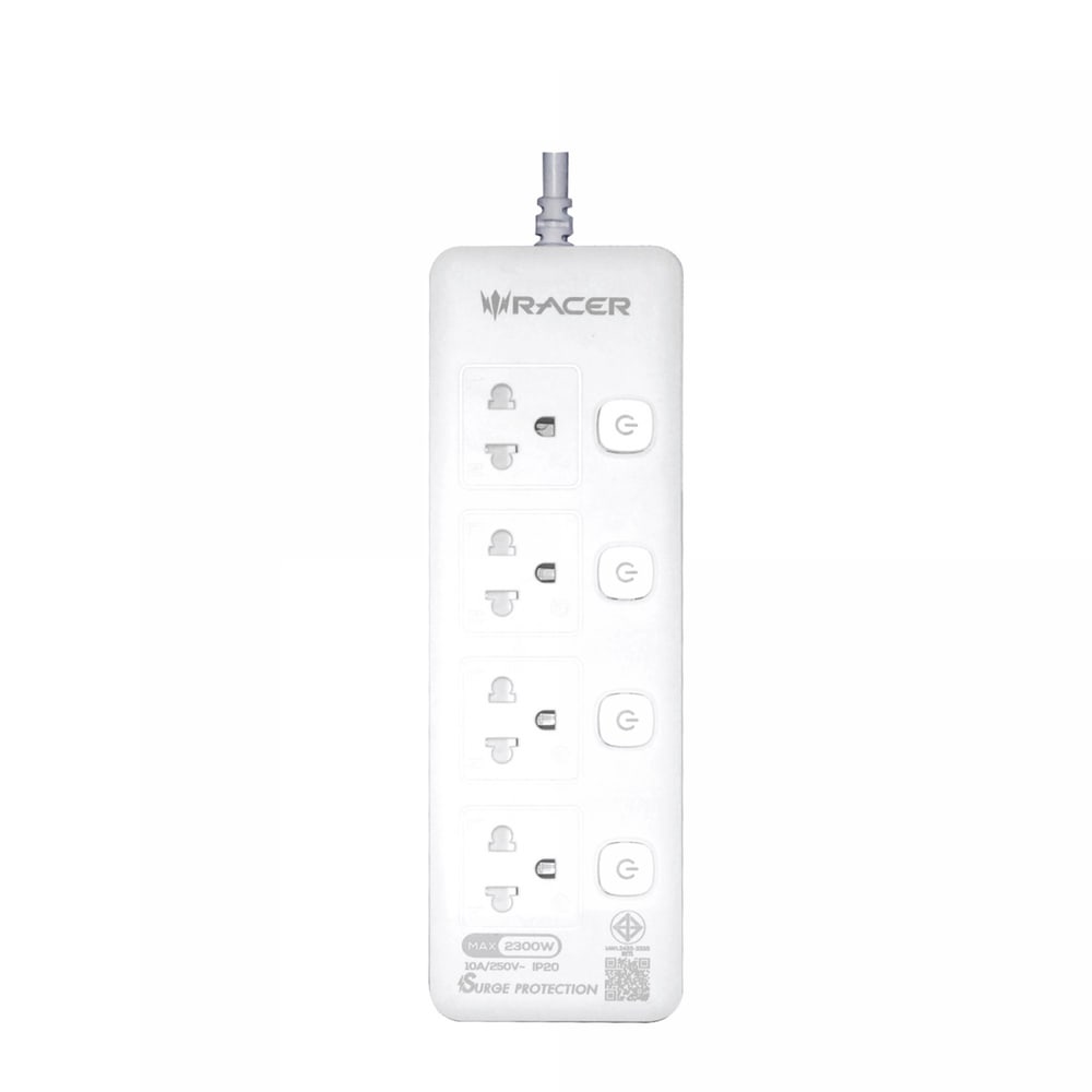RACER รางปลั๊กไฟ 4 ช่อง 4 สวิตช์ 10A 2300W 250V ยาว 3 เมตร