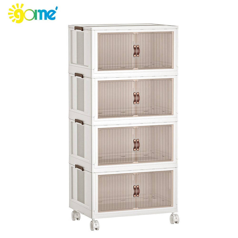 GOME ตู้บานเปิดอเนกประสงค์พับเก็บได้ 4 ชั้น รุ่น 9011-4 ขนาด 70x44x154ซม. สีขาว